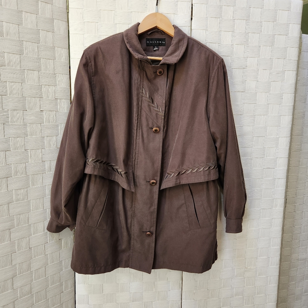 Vintage Gallery brown leaf vine detailing coat size women's Small